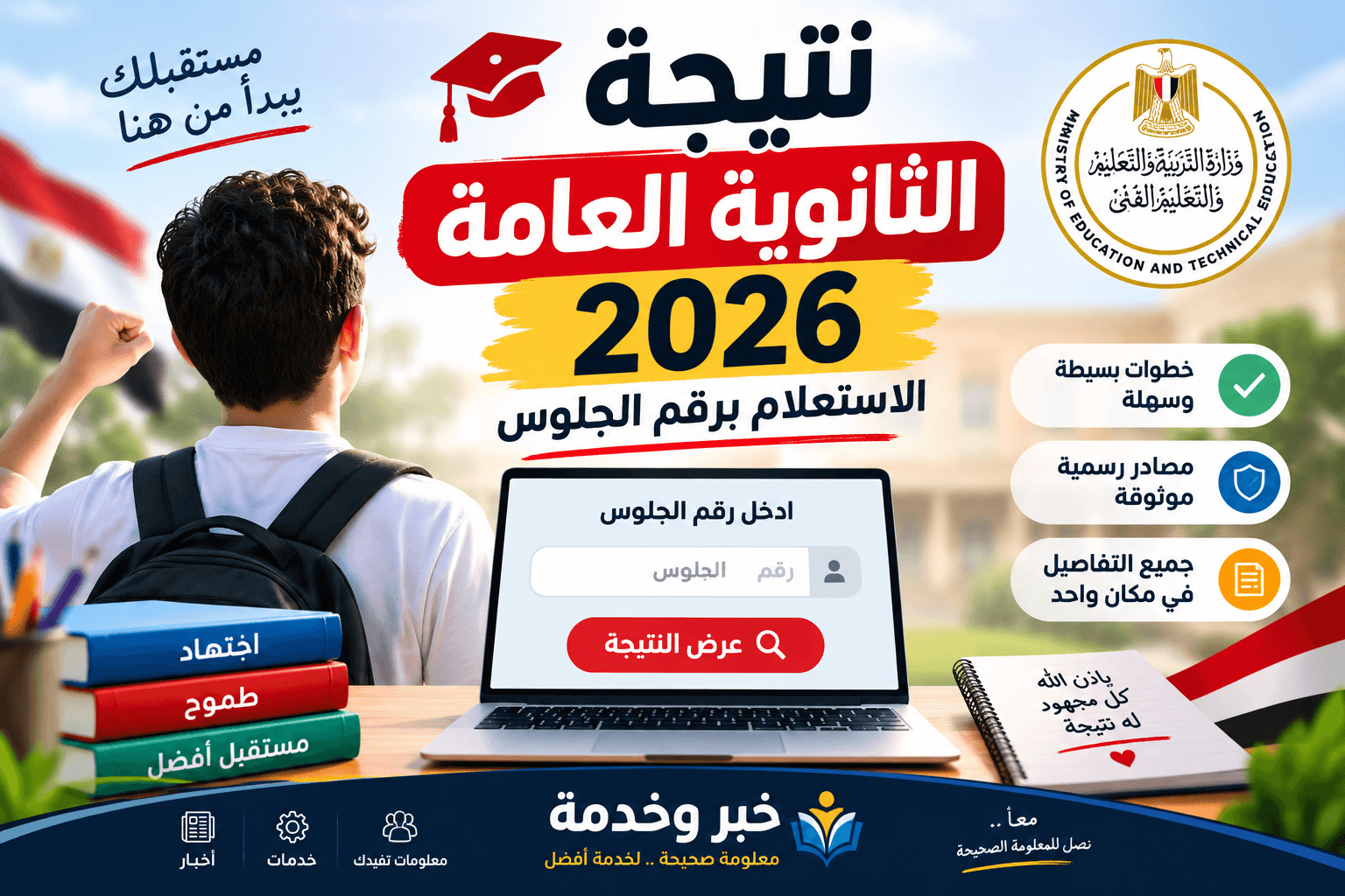 نتيجة الثانوية العامة 2026.. رابط وخطوات الاستعلام برقم الجلوس