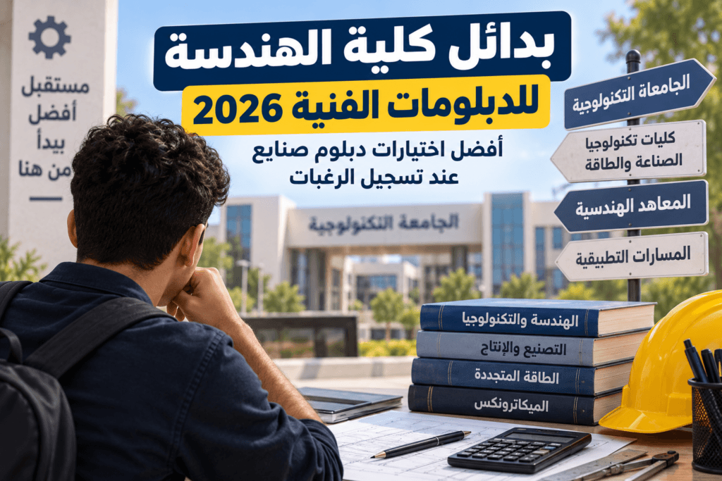 بدائل كلية الهندسة للدبلومات الفنية 2026 وأفضل اختيارات طلاب دبلوم صنايع