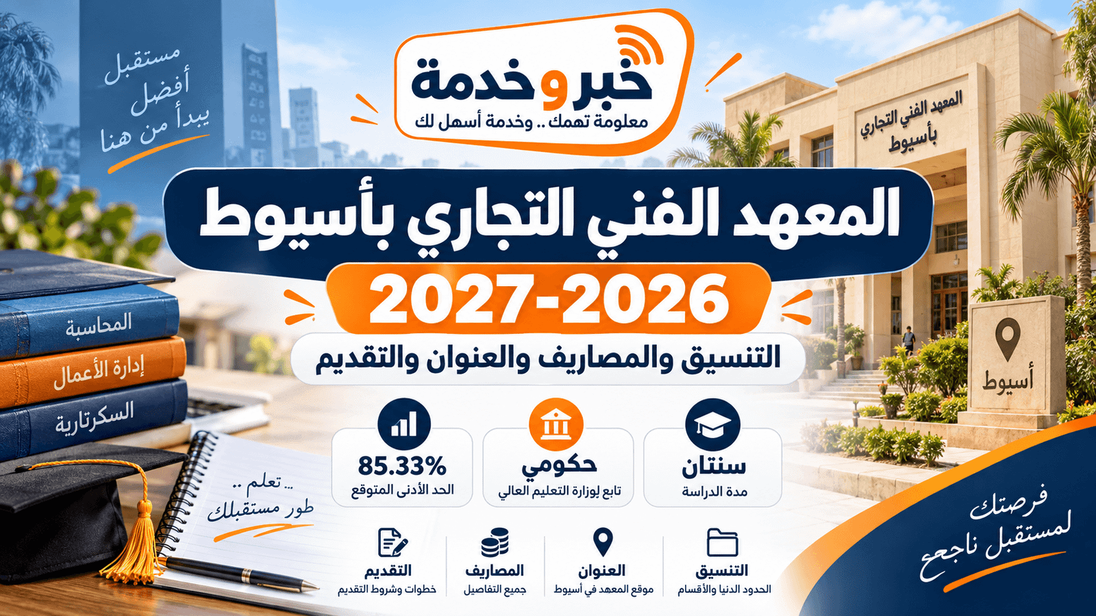 المعهد الفني التجاري بأسيوط 2026-2027 والتنسيق والمصاريف والعنوان والتقديم