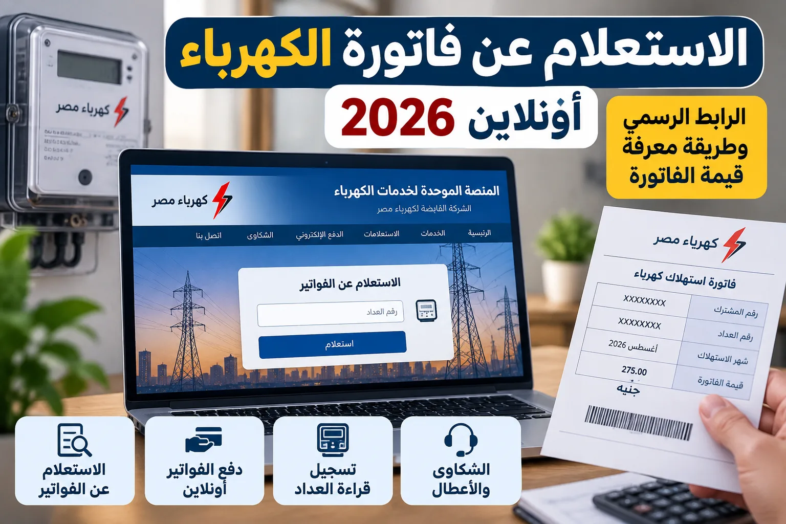الاستعلام عن فاتورة الكهرباء أونلاين 2026