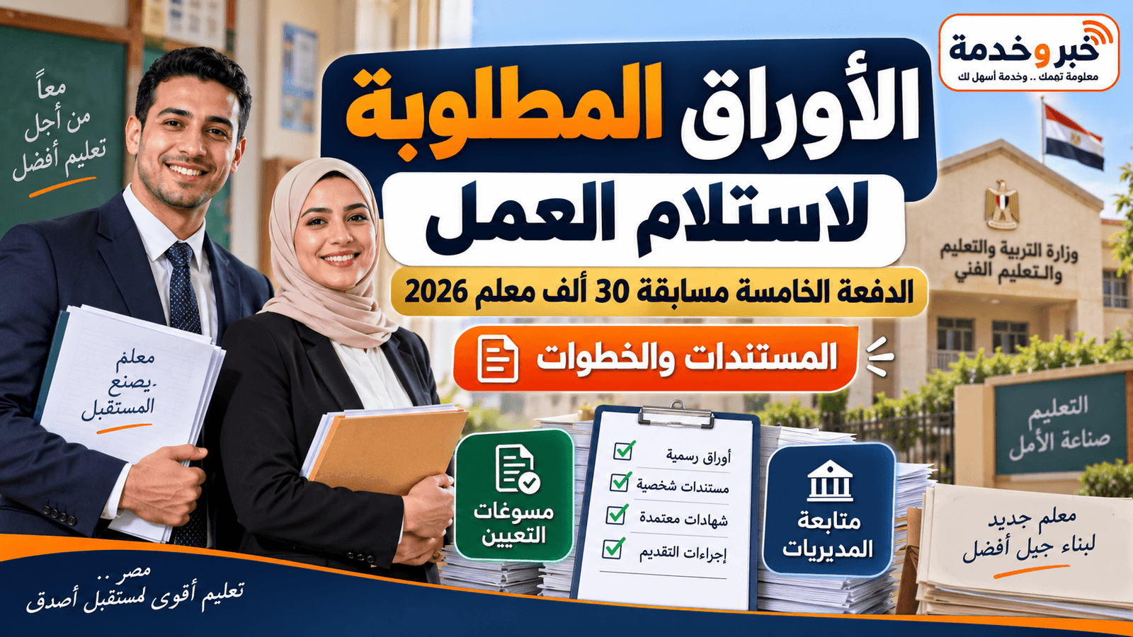 الأوراق المطلوبة واستلام العمل للدفعة الخامسة مسابقة 30 ألف معلم 2026
