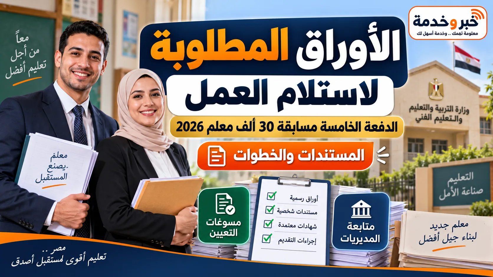 الأوراق المطلوبة لاستلام العمل للدفعة الخامسة مسابقة 30 ألف معلم 2026
