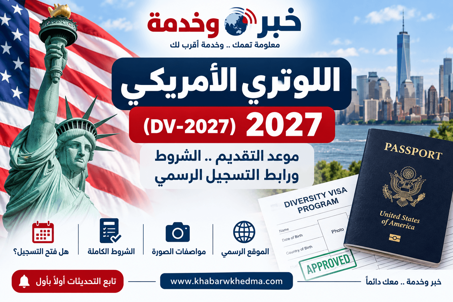 موعد التقديم في اللوتري الأمريكي 2027 DV-2027 وشروط التسجيل والرابط الرسمي