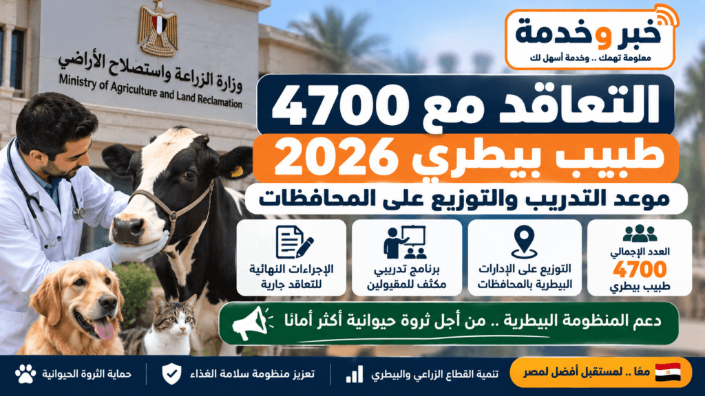 التعاقد مع 4700 طبيب بيطري 2026 وموعد التدريب والتوزيع على المحافظات