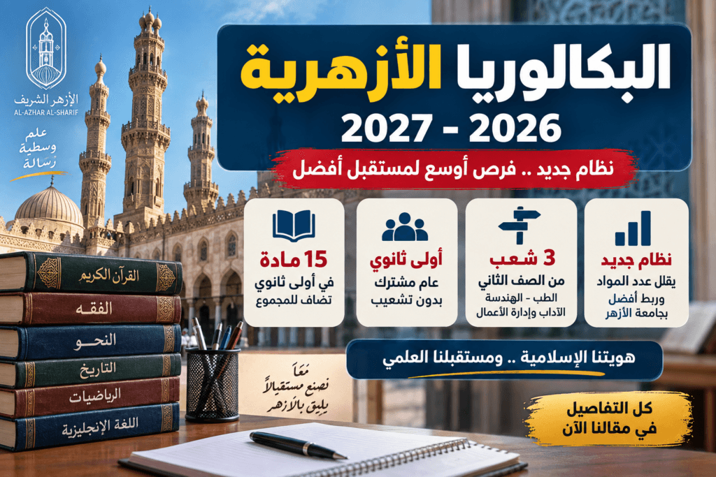 البكالوريا الأزهرية 2026-2027 ومواد الصف الأول الثانوي والشعب الثلاث