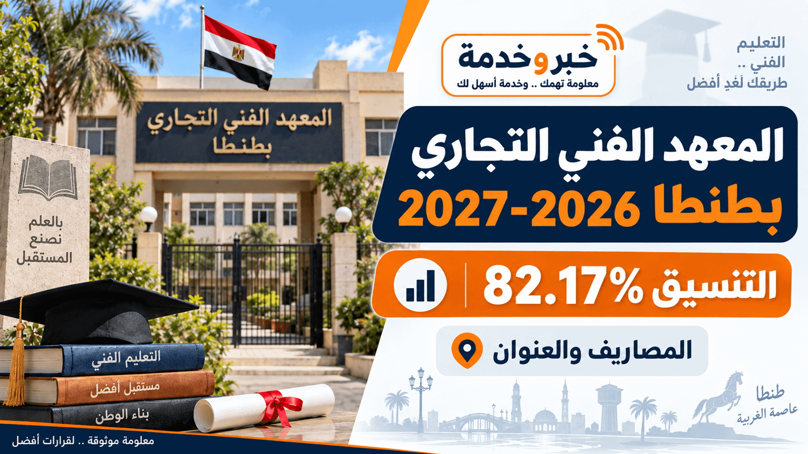المعهد الفني التجاري بطنطا 2026.. تنسيق 82.17% والمصاريف والتقديم