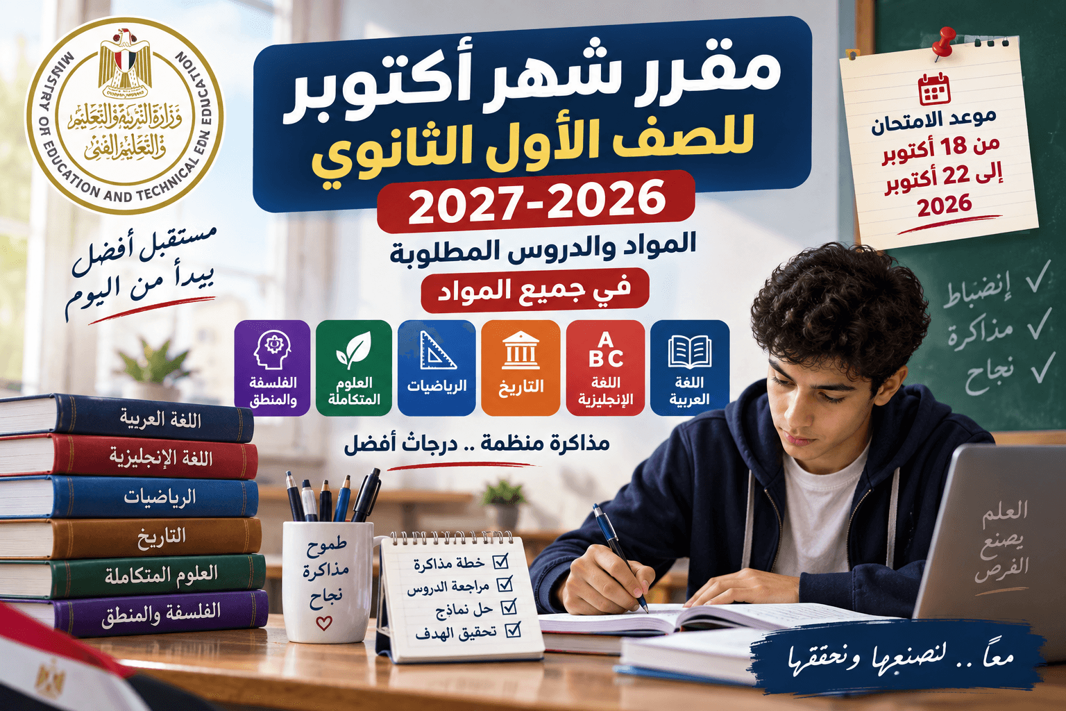 مقرر شهر أكتوبر للصف الأول الثانوي 2026-2027