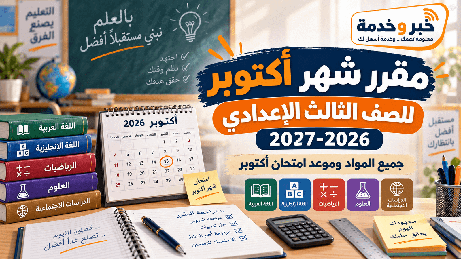 مقرر شهر أكتوبر للصف الثالث الإعدادي 2026-2027 جميع المواد وموعد امتحان أكتوبر