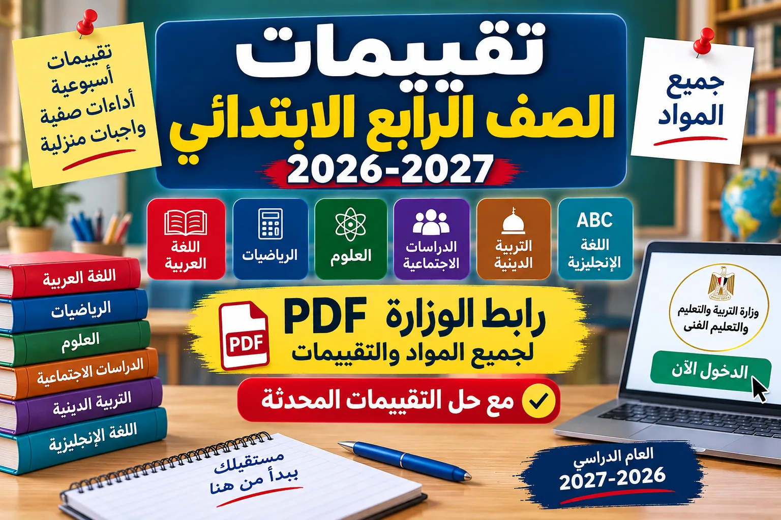 تقييمات الصف الرابع الابتدائي 2026-2027 PDF