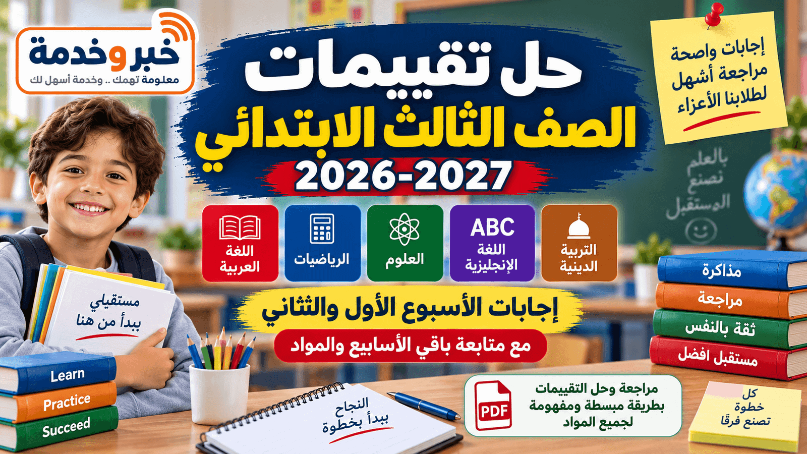 حل تقييمات الصف الثالث الابتدائي 2026-2027 وإجابات الأسبوع الأول والثاني في الرياضيات والعربي والإنجليزي