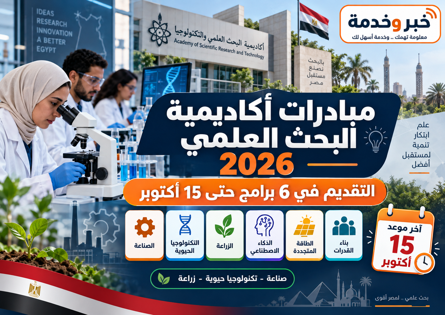 مبادرات أكاديمية البحث العلمي 2026 والتقديم في 6 برامج حتى 15 أكتوبر