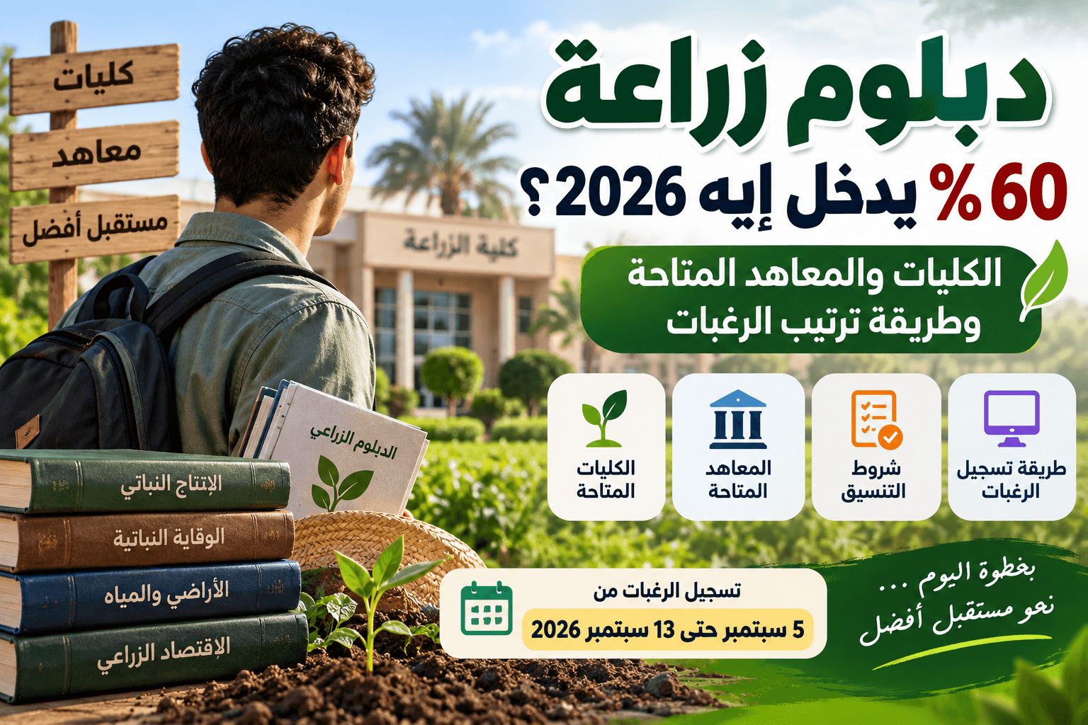 دبلوم زراعة 60% يدخل إيه 2026 والكليات والمعاهد المتاحة لطلاب الدبلوم الزراعي