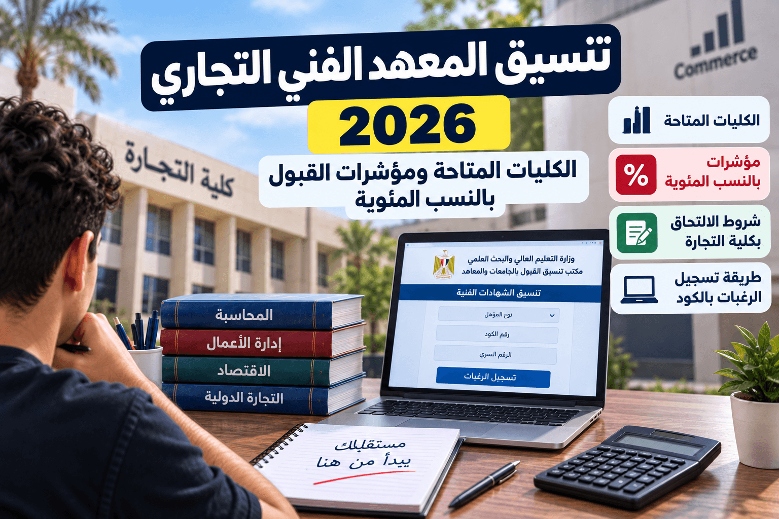 تنسيق المعهد الفني التجاري 2026 والحدود الدنيا حسب المحافظة