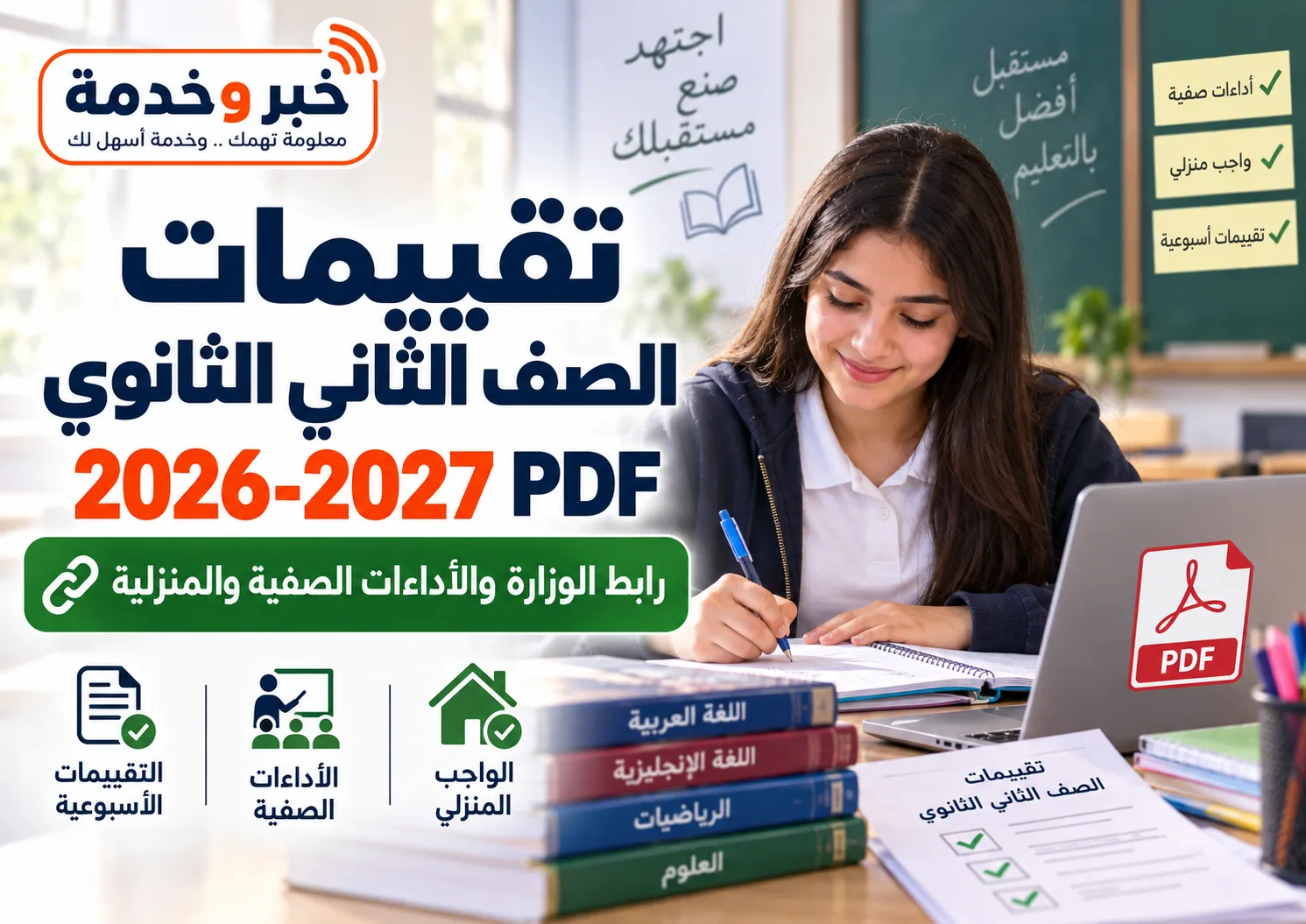 تقييمات الصف الثاني الثانوي 2026-2027 PDF ورابط الوزارة والأداءات الصفية والمنزلية
