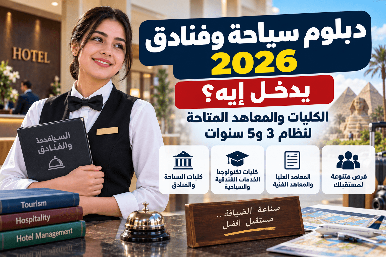 دبلوم سياحة وفنادق 2026 والكليات والمعاهد المتاحة لنظام 3 و5 سنوات