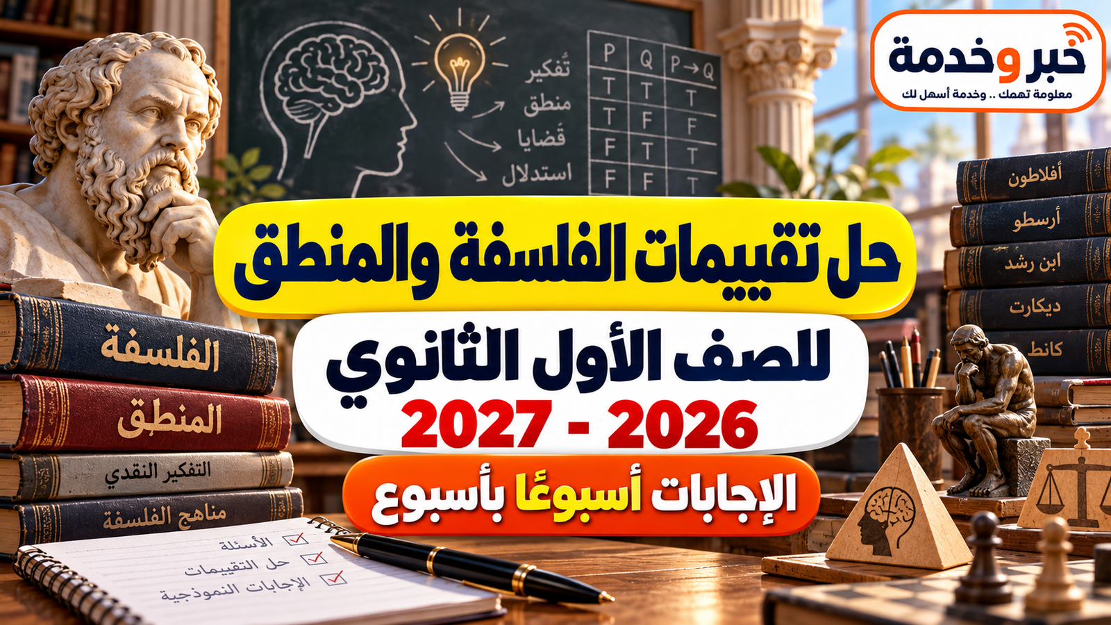 حل تقييمات الفلسفة والمنطق أولى ثانوي 2026-2027 والإجابات أسبوعًا بأسبوع