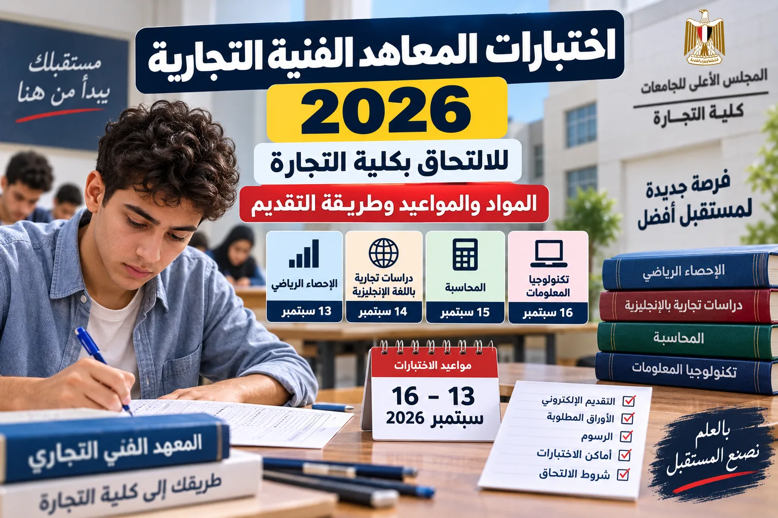 اختبارات المعاهد الفنية التجارية 2026 والمواد والمواعيد
