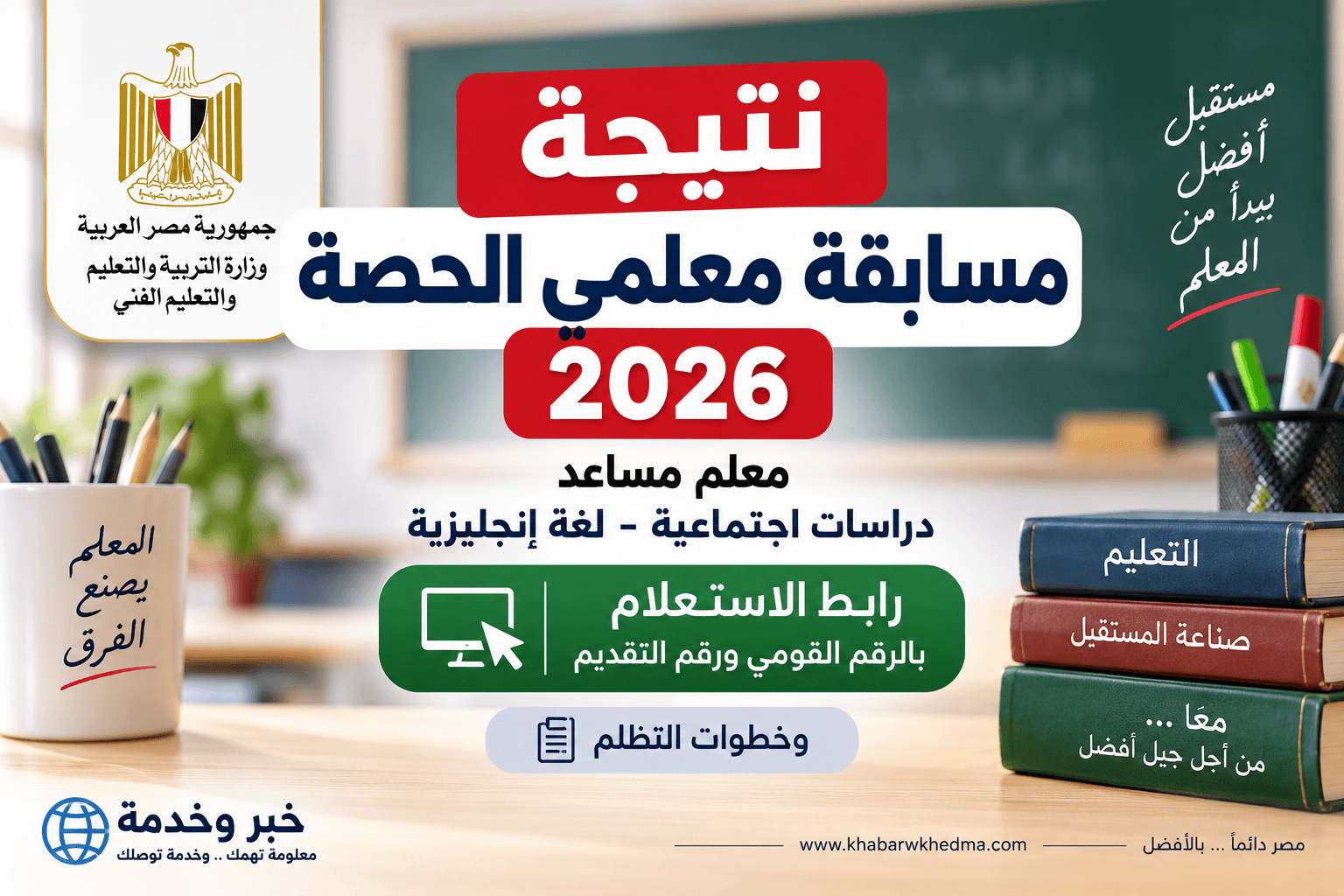 نتيجة مسابقة معلمي الحصة 2026 والاستعلام عبر بوابة الوظائف الحكومية