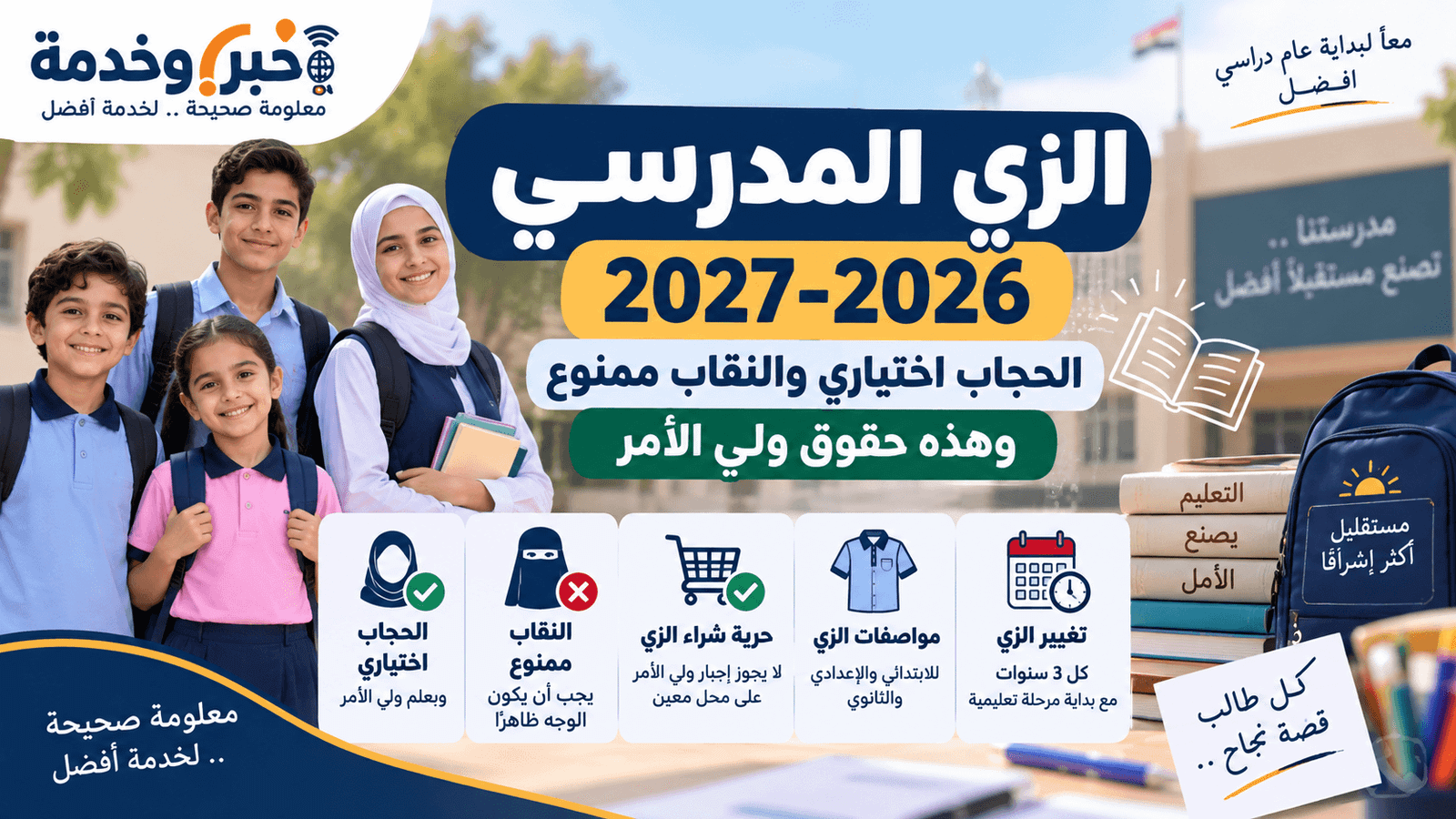 ضوابط الزي المدرسي 2026-2027 والحجاب والنقاب وحقوق أولياء الأمور