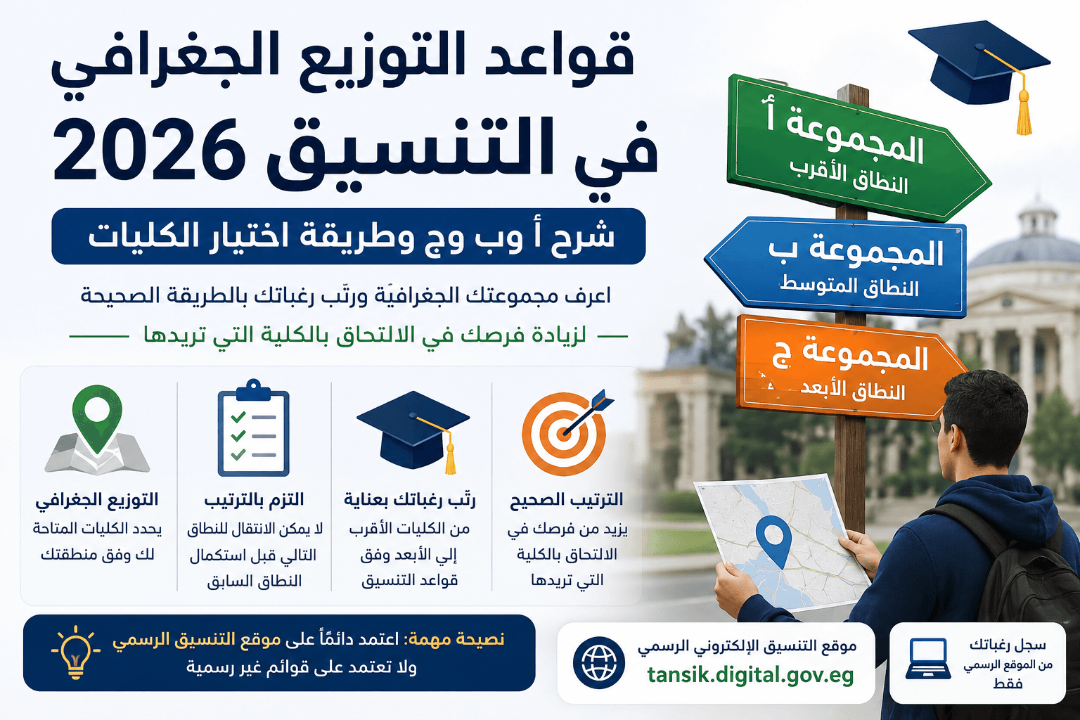 قواعد التوزيع الجغرافي في التنسيق 2026.. شرح أ وب وج