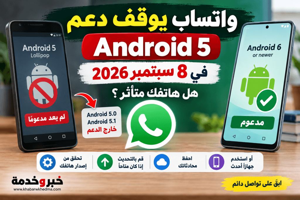 واتساب يوقف دعم Android 5 من 8 سبتمبر 2026 والهواتف المتأثرة