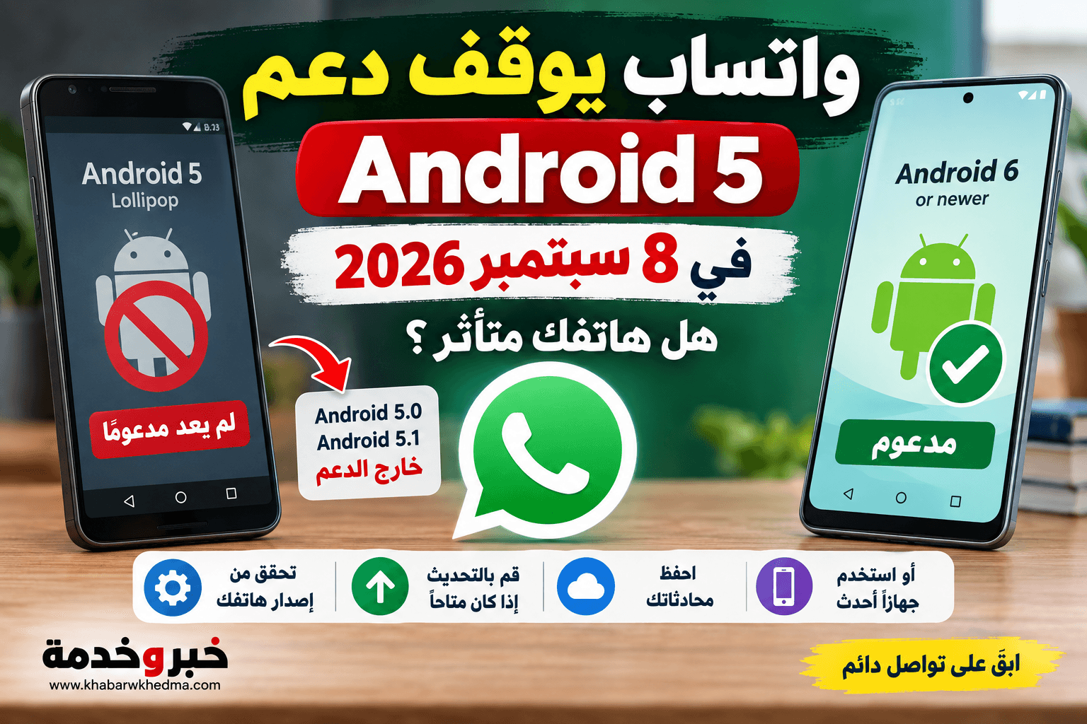 واتساب يوقف دعم Android 5 من 8 سبتمبر 2026 والهواتف المتأثرة