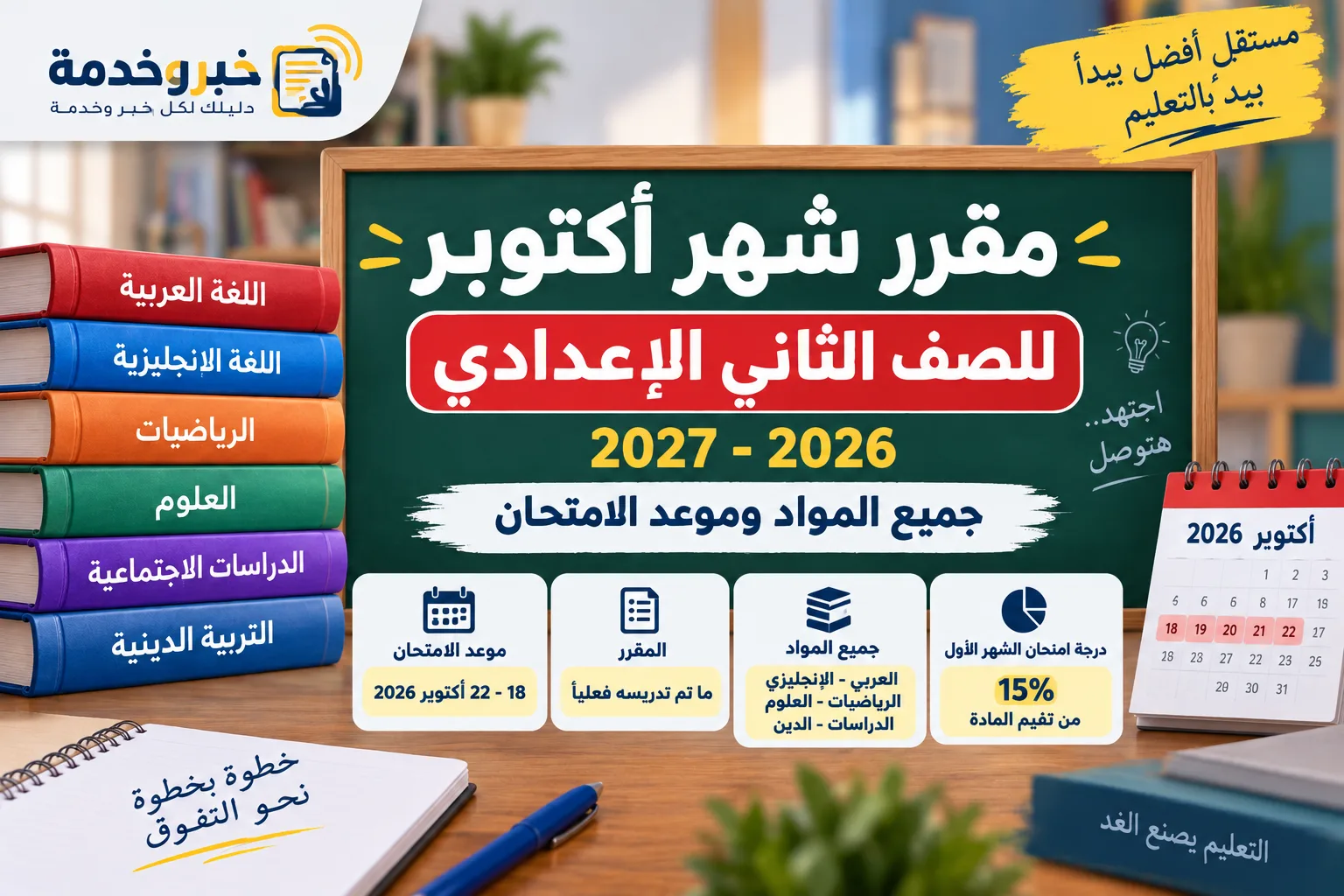 مقرر شهر أكتوبر للصف الثاني الإعدادي 2026-2027.. جميع المواد بالتفصيل
