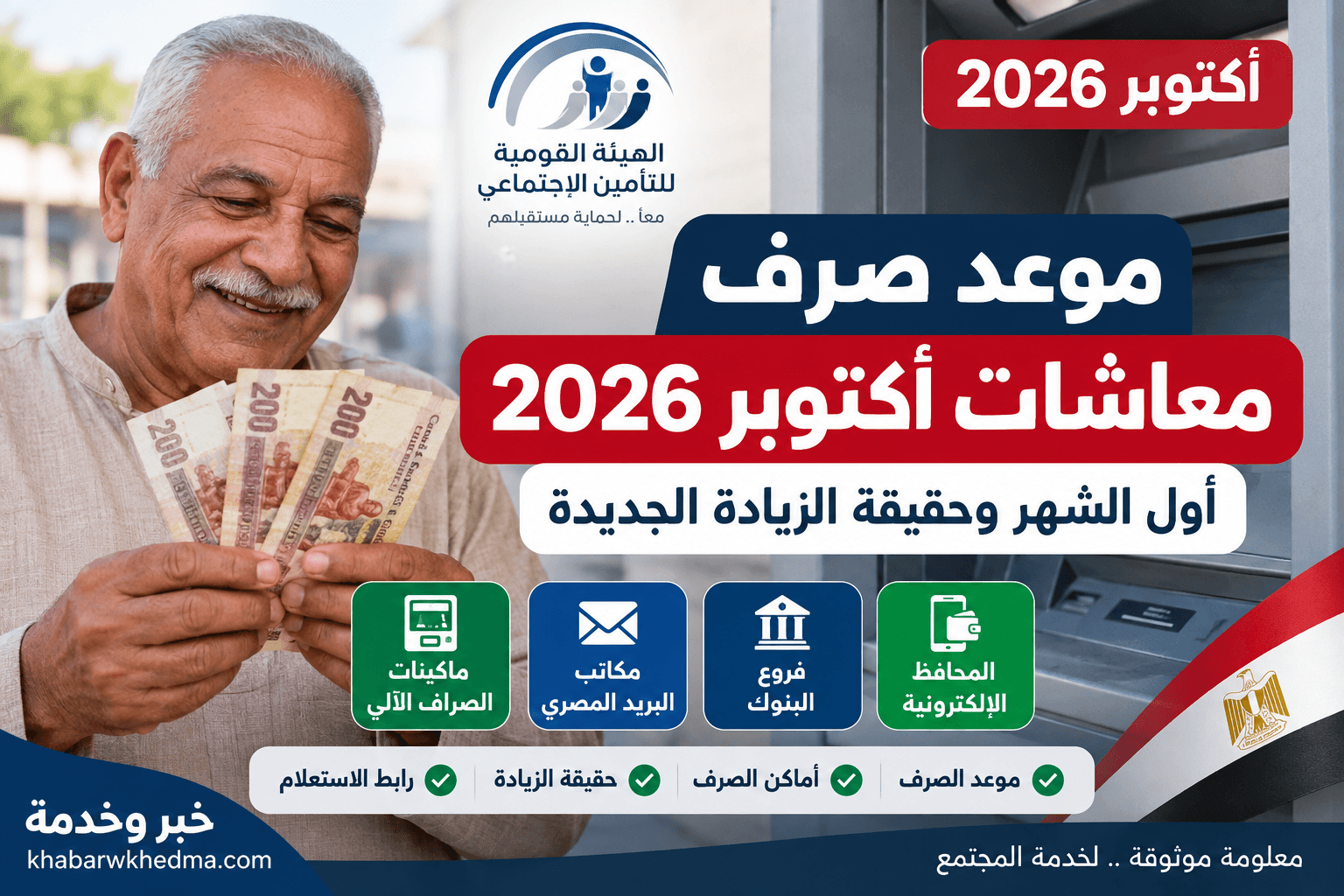 موعد صرف معاشات أكتوبر 2026 والزيادة الجديدة