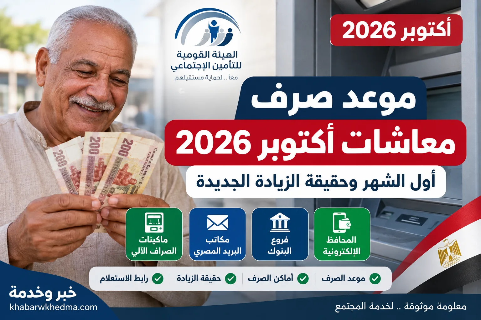 موعد صرف معاشات أكتوبر 2026 والزيادة الجديدة