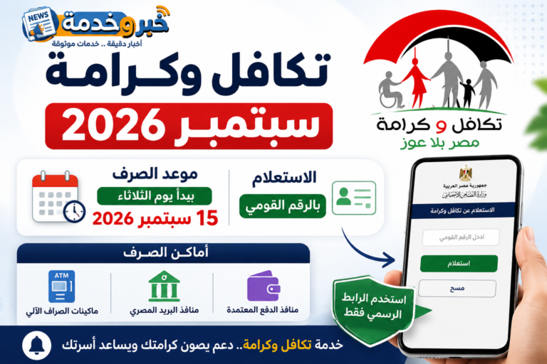 تكافل وكرامة سبتمبر 2026 وموعد الصرف ورابط الاستعلام بالرقم القومي