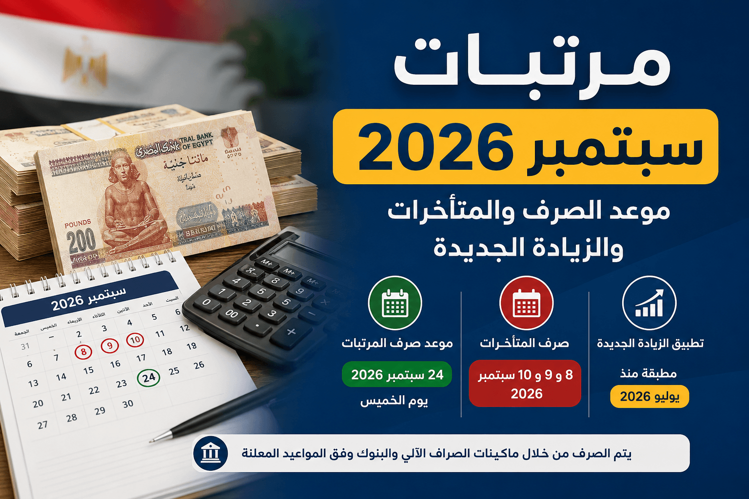 مرتبات سبتمبر 2026 وموعد الصرف 24 سبتمبر والزيادات الجديدة