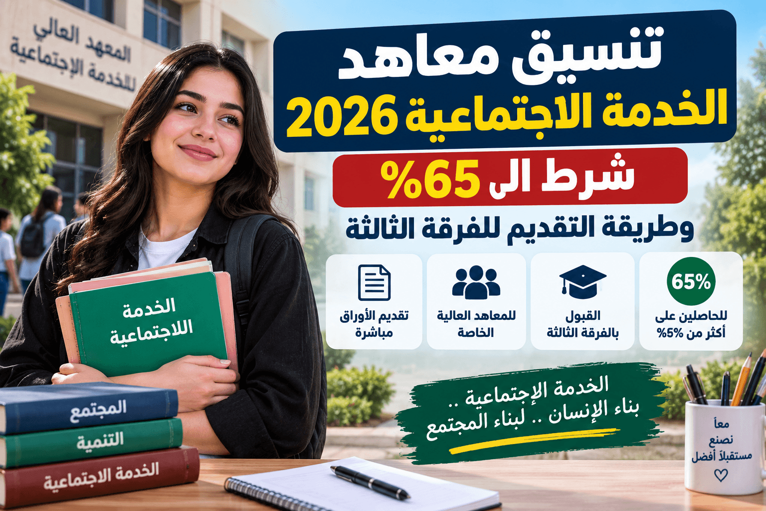 تنسيق معاهد الخدمة الاجتماعية 2026 وشرط أكثر من 65% للقبول بالفرقة الثالثة