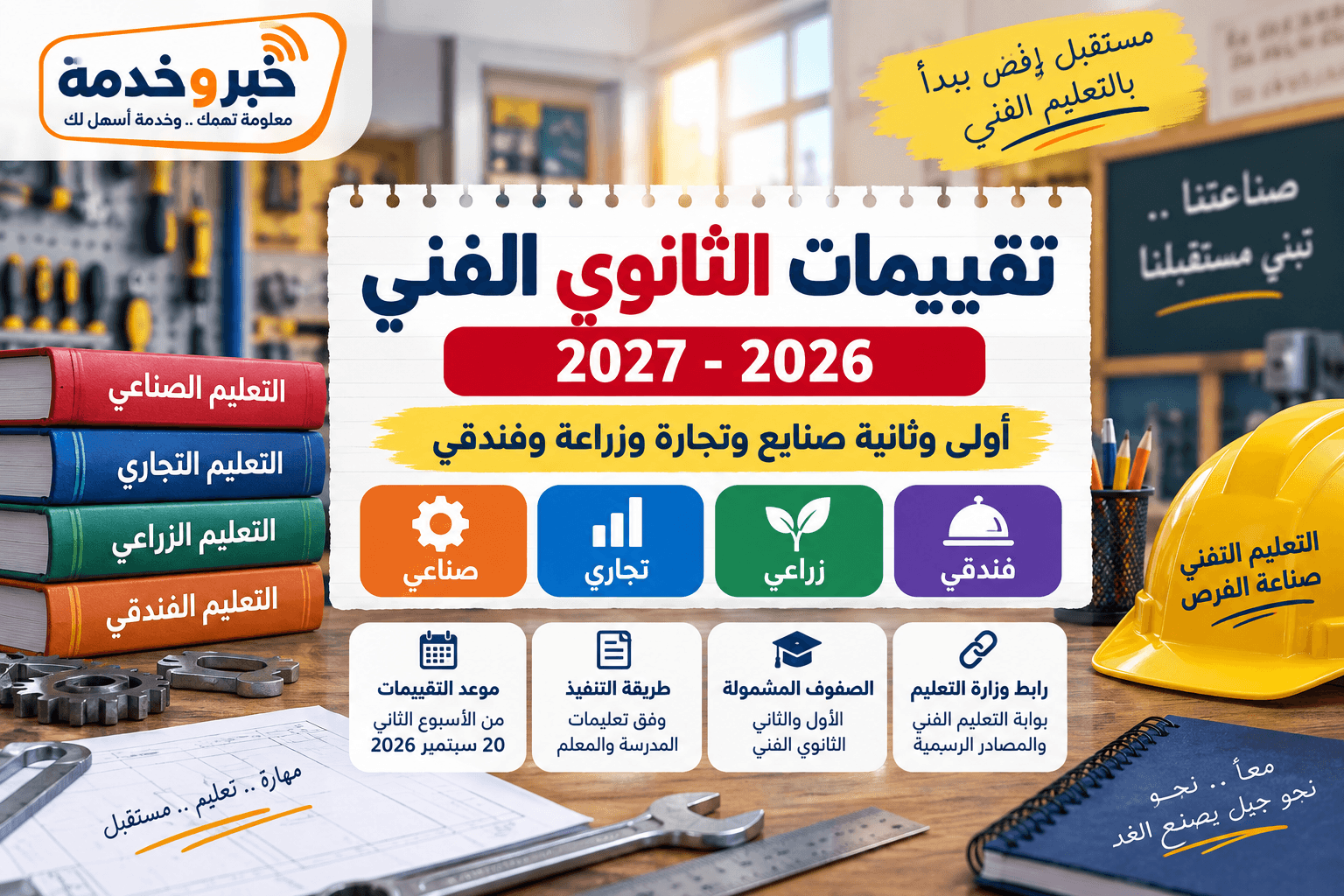 تقييمات الثانوي الفني 2026-2027 للصفين الأول والثاني صنايع وتجارة وزراعة وفندقي