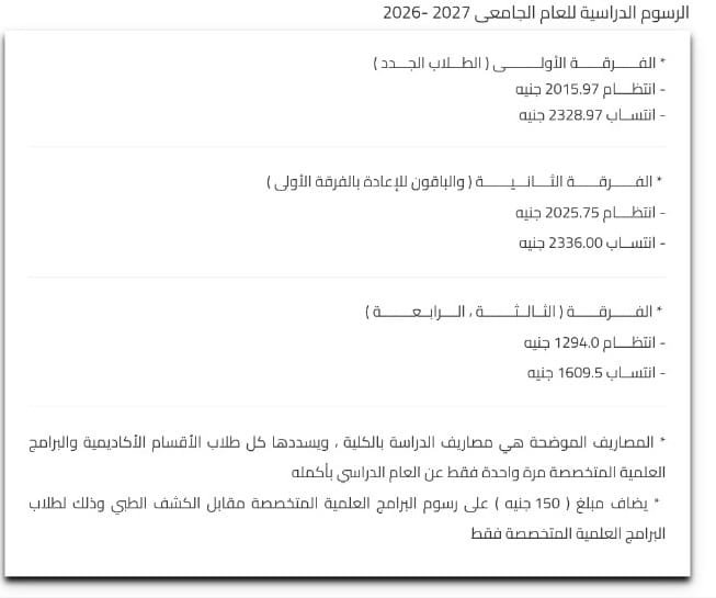 الرسوم الرسمية لكلية الآداب جامعة طنطا 2026-2027 للطلاب الجدد
