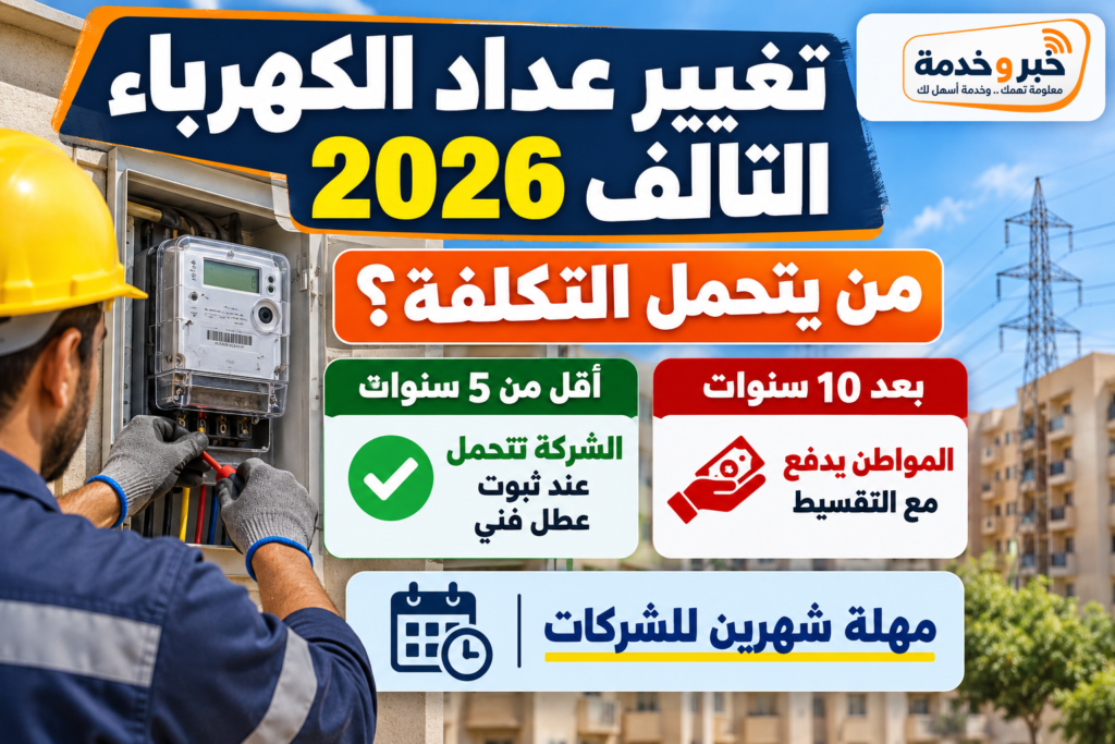 تغيير عداد الكهرباء التالف 2026 ومن يتحمل تكلفة الاستبدال والتقسيط ومهلة الشهرين