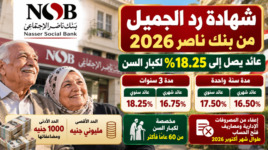 شهادة رد الجميل من بنك ناصر 2026 بعائد يصل إلى 18.25% لكبار السن