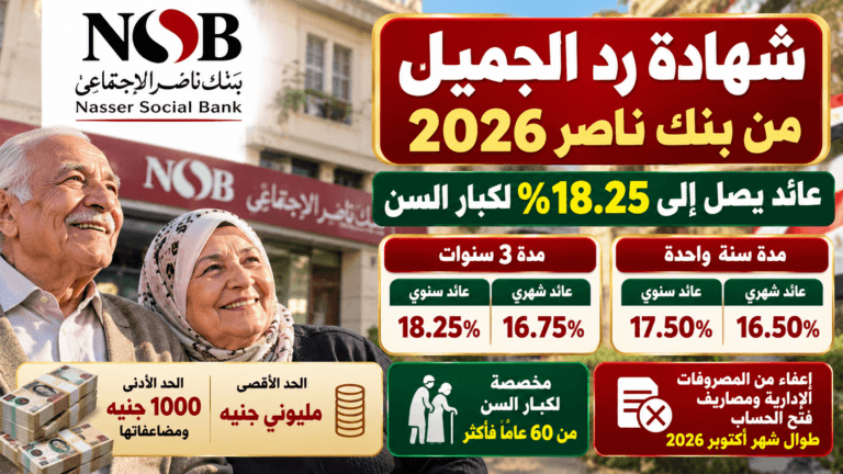 شهادة رد الجميل من بنك ناصر 2026.. عائد يصل إلى 18.25% لكبار السن