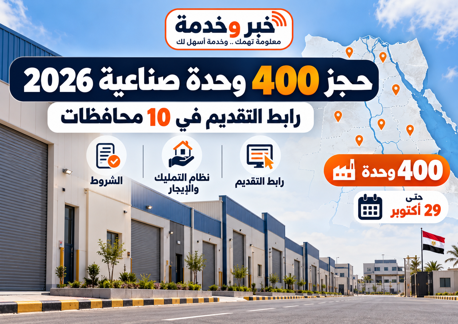 حجز 400 وحدة صناعية 2026 في 10 محافظات عبر منصة مصر الصناعية
